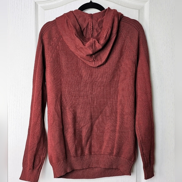 Flag & Anthem Men's Rust Red Knit Hooded Sweater Henley Cotton Pocket SMALL - Picture 3 of 6
